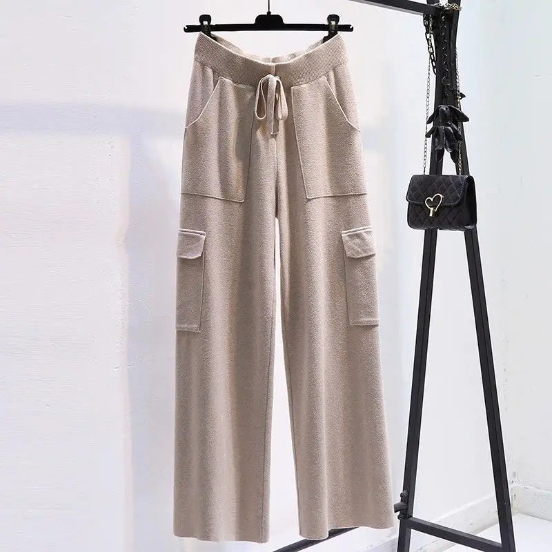 Knitted Pants Women High Waisted Explosive Autumn Winter Korean Version High Waist Slim Fit Casual Straight Leg Loose Leg Pants