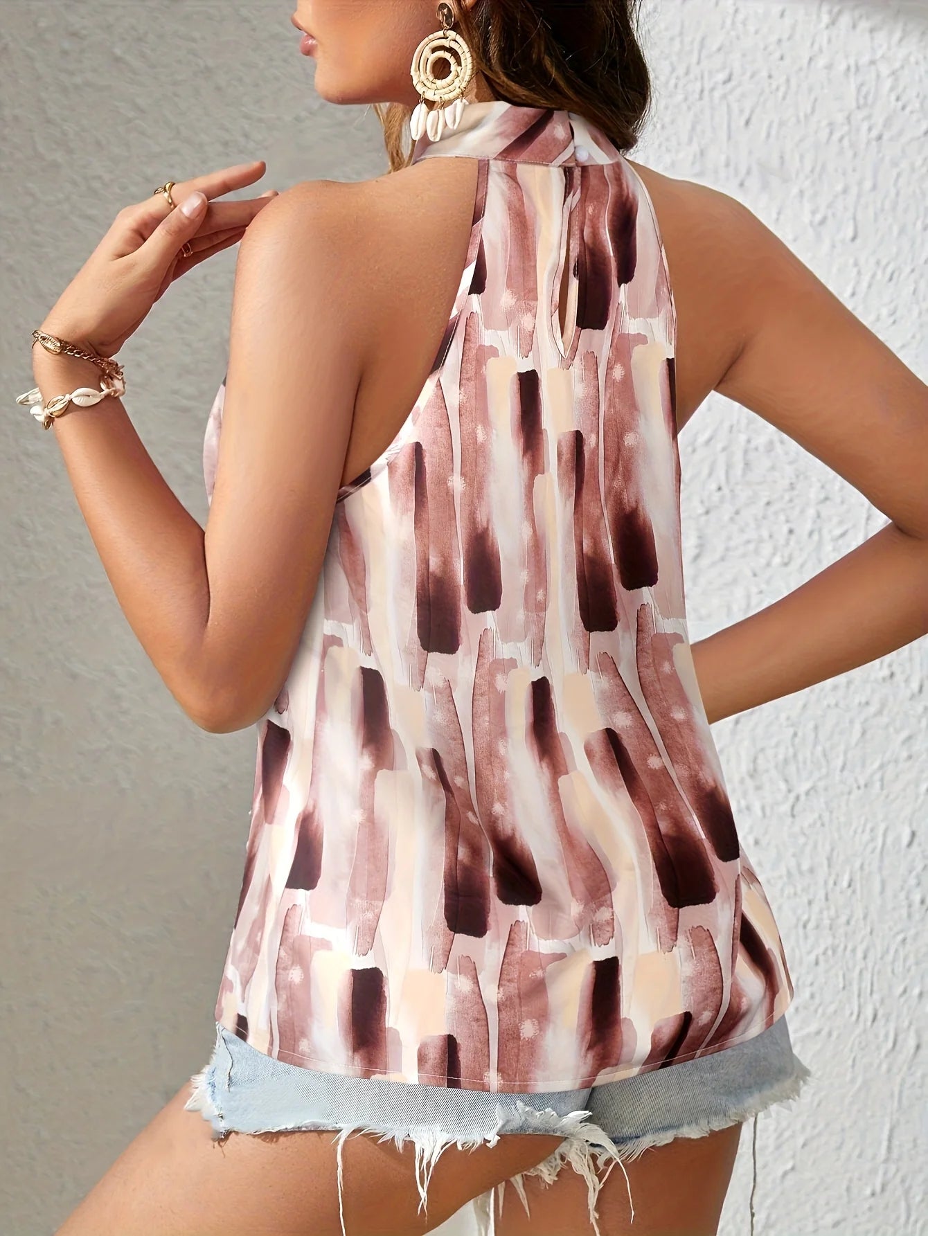 Regular Elegant Summer Casual Trendy Sleeveless Printed Halter Top