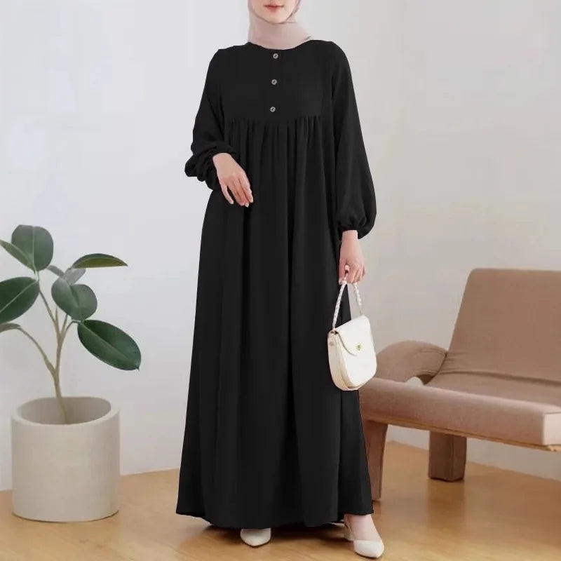 Muslim Women's Long Dress Spring Autumn Fashion Solid Color Loose Dreses Casual Full Sleeveless Maxi Dress Robe Femme