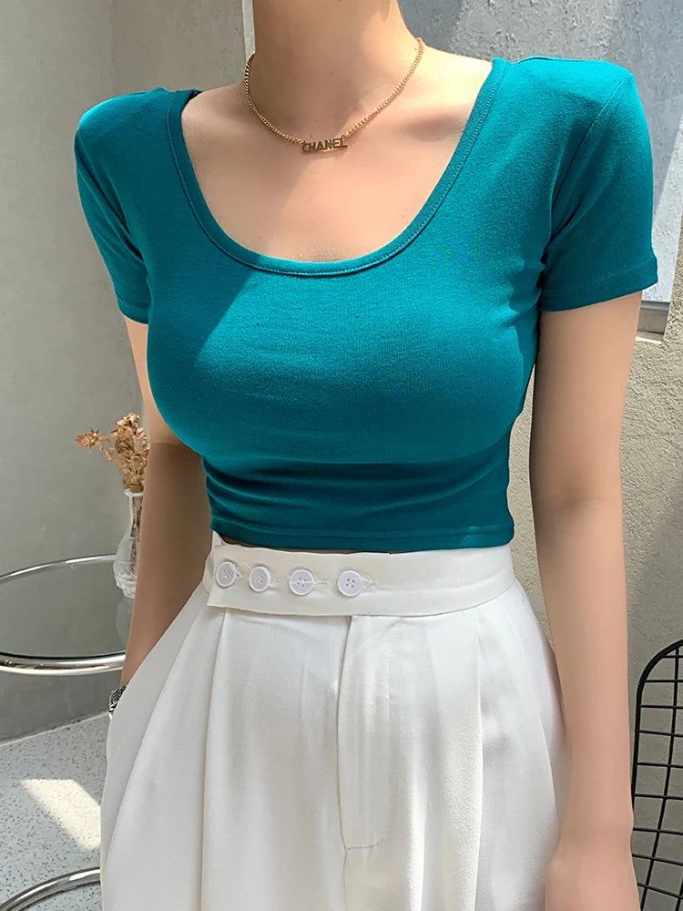 AOSSVIAO 100% Cotton T Shirt Women 2025 Summer New Slim Solid Basic Tees 16 Color Casual Tshirt Korean O Neck Tops