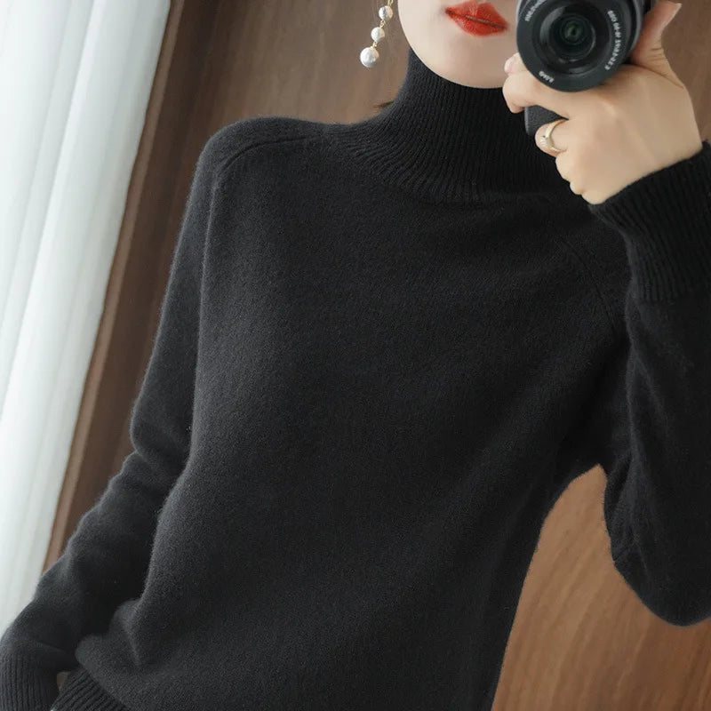 Autumn Winter Turtleneck Kintted Sweaters Women Loose Warm Comfortable Inner Pullovers Casual Korean Solid Color Base Layer