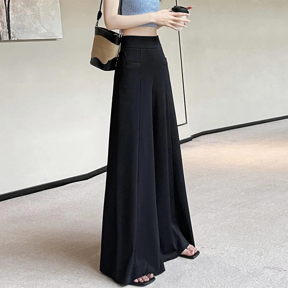 Korean style black wide leg pants for women in autumn and winter, high-end fashion, plus size wide leg pants, casual flared pant