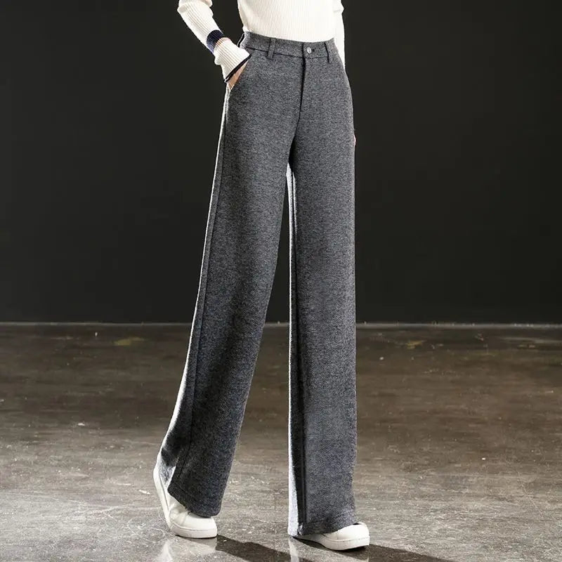 Women's New Slim Casual Pants High Waist Trousers Straight Loose Thickened Wide-leg Pants