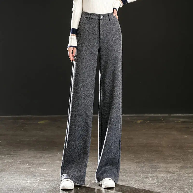 Women's New Slim Casual Pants High Waist Trousers Straight Loose Thickened Wide-leg Pants