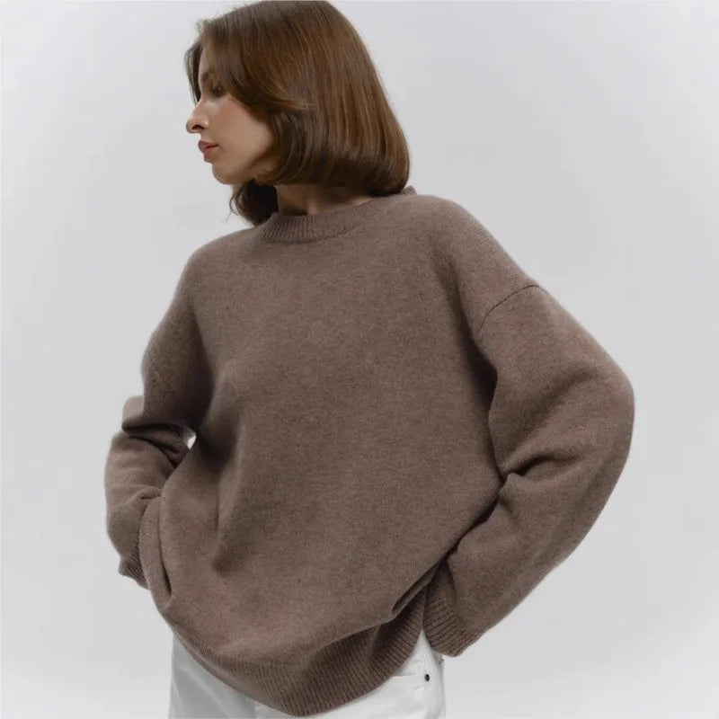 2025 Winter Women's Oversized Sweaters Crew Neck Long Sleeve Knitted Jumper Plain Basic Casual Sweater Knitwear