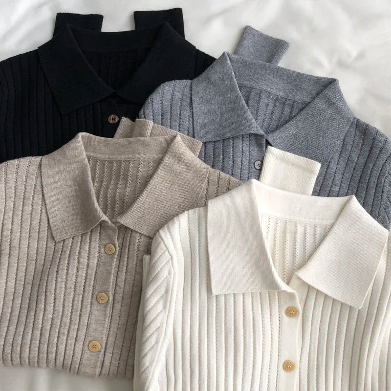 Lucyever High Quality Knit Cardigan Women Korean Fashion Turndown Collar Buttons Up Sweaters Solid Casual Long Sleeve Knitwear