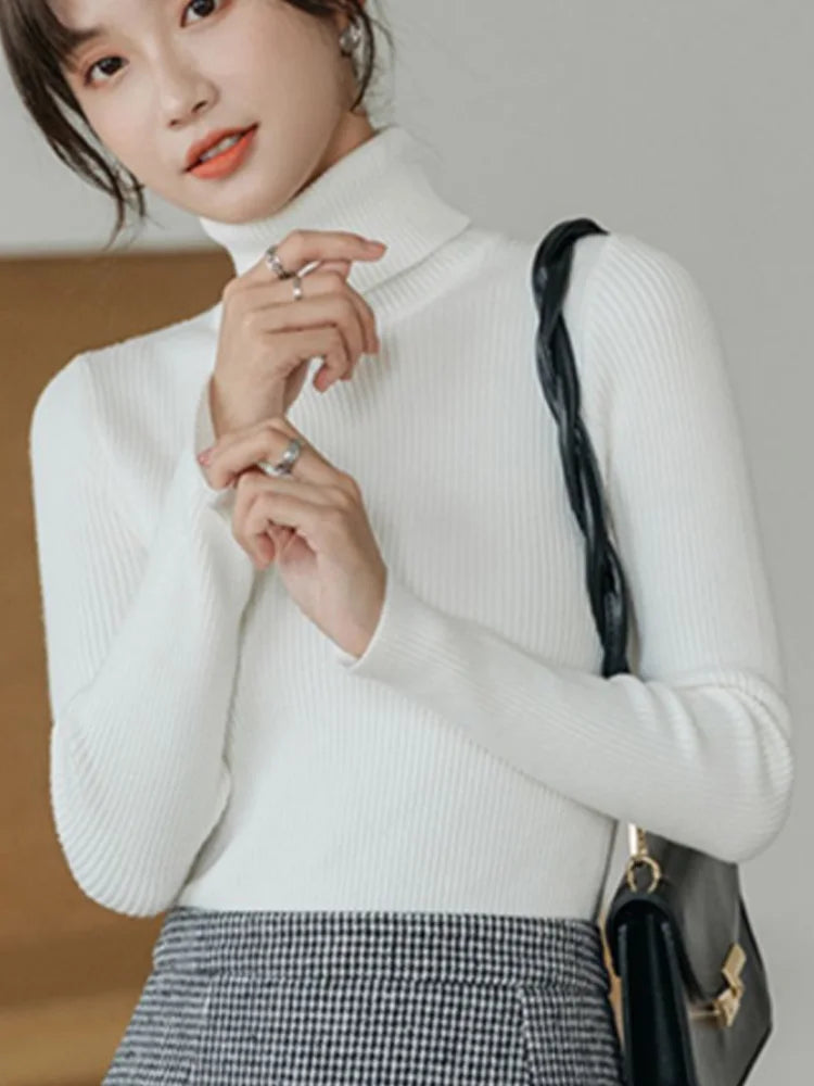 2025 Autumn Winter Pullovers Knitted Sweater Women Casual Slim Long Sleeve Turtleneck Women's Sweaters Winter Lady's Knitwear