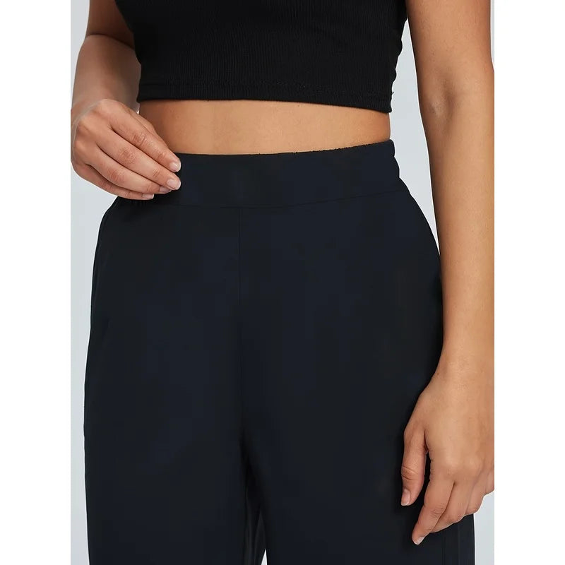 2025 Sophisticated Straight Leg Trousers Women Elastic Waist Slimming Black Daily Office Casual Pants 