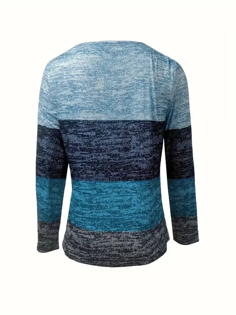 Autumn and Winter European and American Popular V Neck Zipper Splicing Long-Sleeved Printed Burnt Flower Women's T-Shirt fo