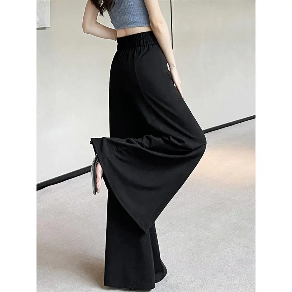 Korean style black wide leg pants for women in autumn and winter, high-end fashion, plus size wide leg pants, casual flared pant