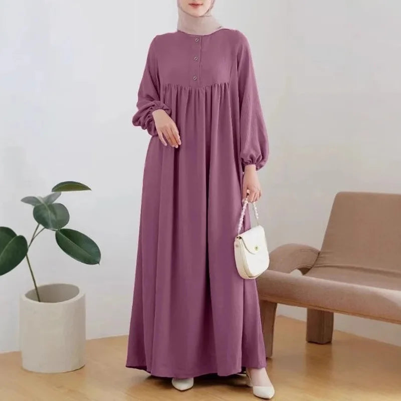 Muslim Women's Long Dress Spring Autumn Fashion Solid Color Loose Dreses Casual Full Sleeveless Maxi Dress Robe Femme