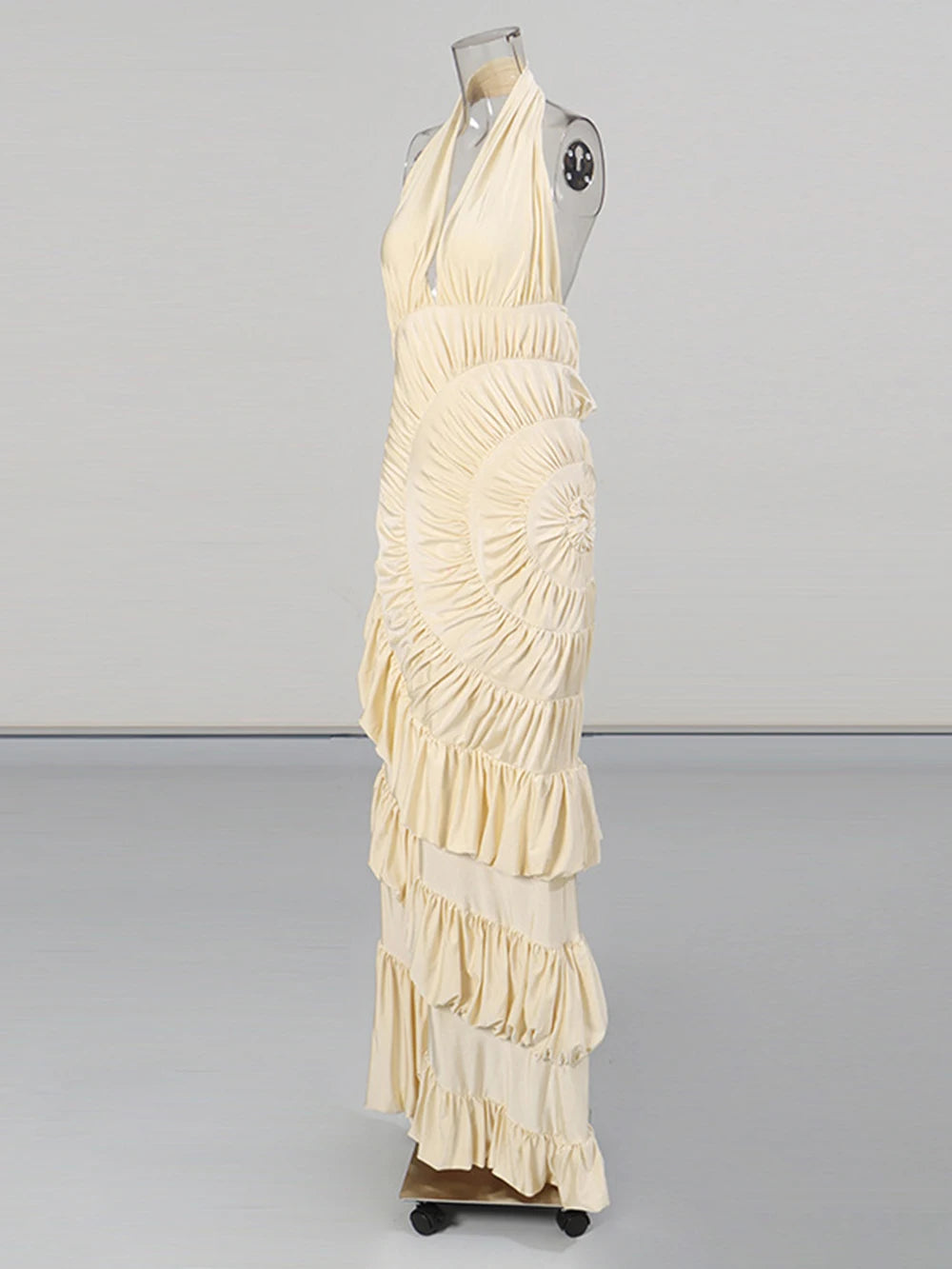  Modphy Elegant Folds Halter Dress Women Solid Off Shoulder Sleeveless Backless Slim Maxi Dresses 2025 New Party Robes Lady