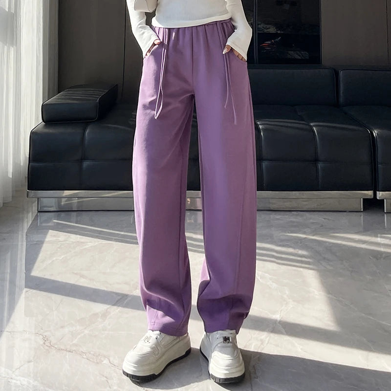 Purple sports sweatpants, banana curved knife pants, women's 2025 spring new style plus size fat mm casual pants M-5XL