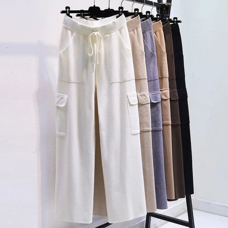 Knitted Pants Women High Waisted Explosive Autumn Winter Korean Version High Waist Slim Fit Casual Straight Leg Loose Leg Pants